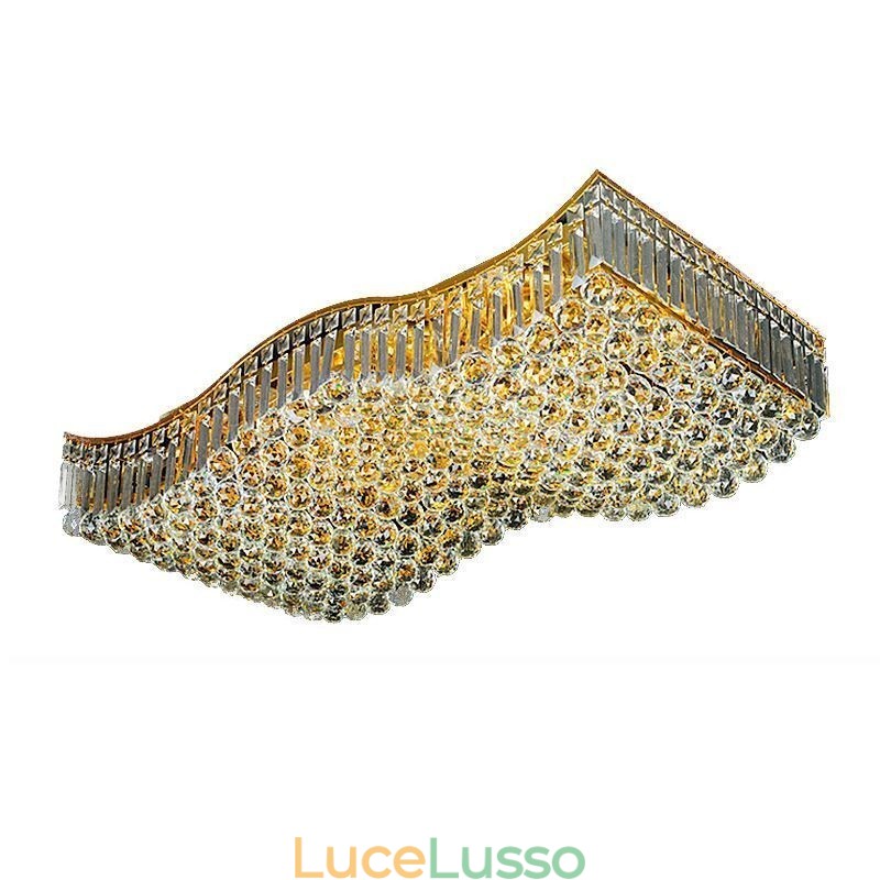 Lampadario rettangolare a filo in cristallo europeo
