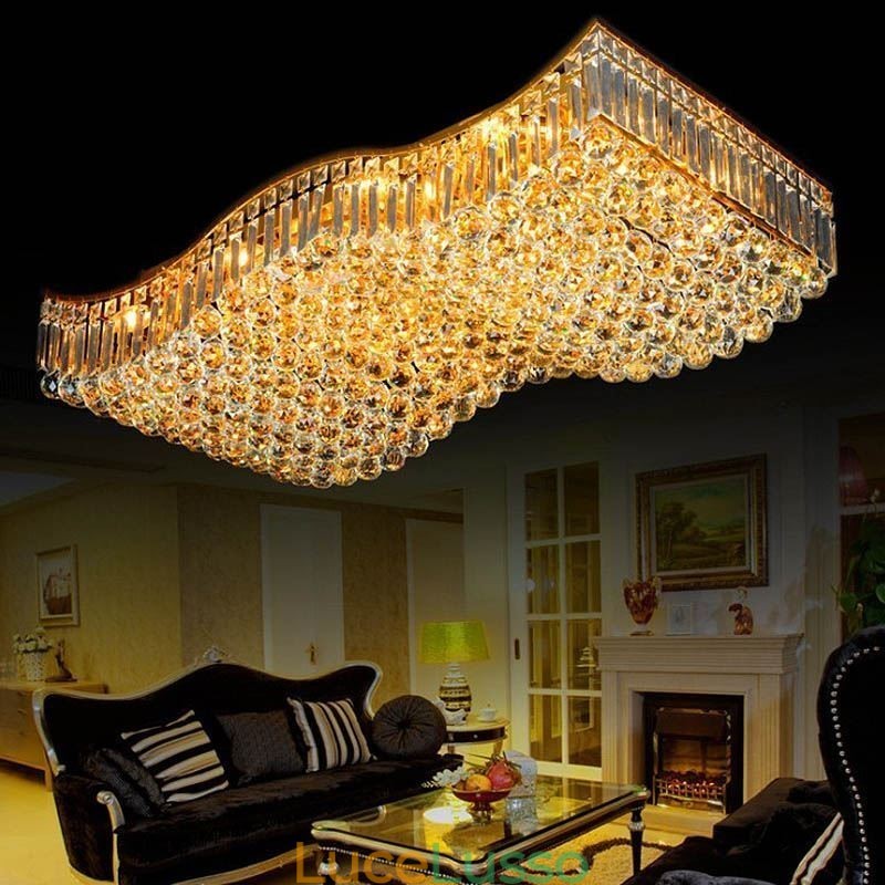 Lampadario rettangolare a filo in cristallo europeo