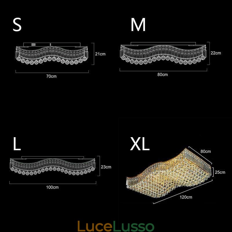 Lampadario rettangolare a filo in cristallo europeo