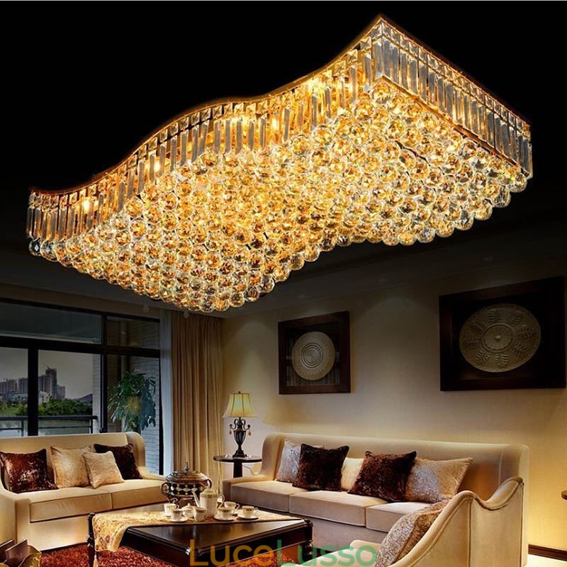 Lampadario rettangolare a filo in cristallo europeo
