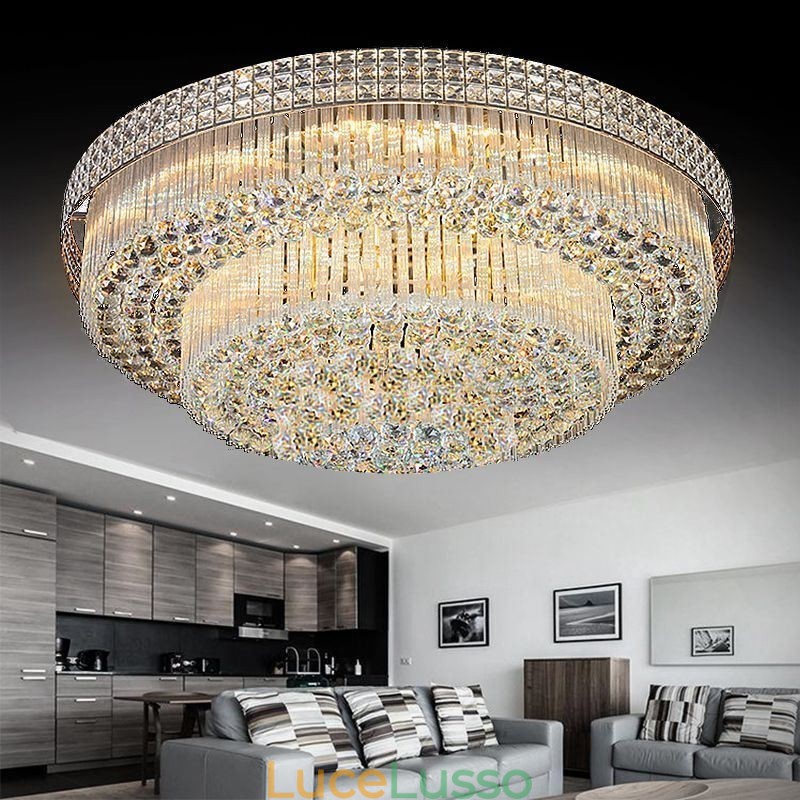 Lampadario moderno in cristallo rotondo montato a filo