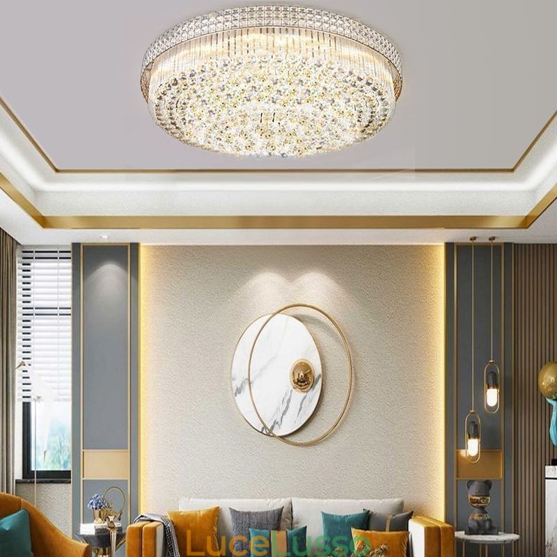 Lampadario moderno in cristallo rotondo montato a filo