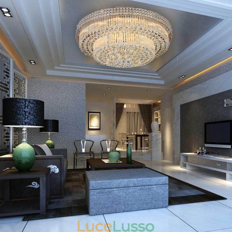 Lampadario moderno in cristallo rotondo montato a filo