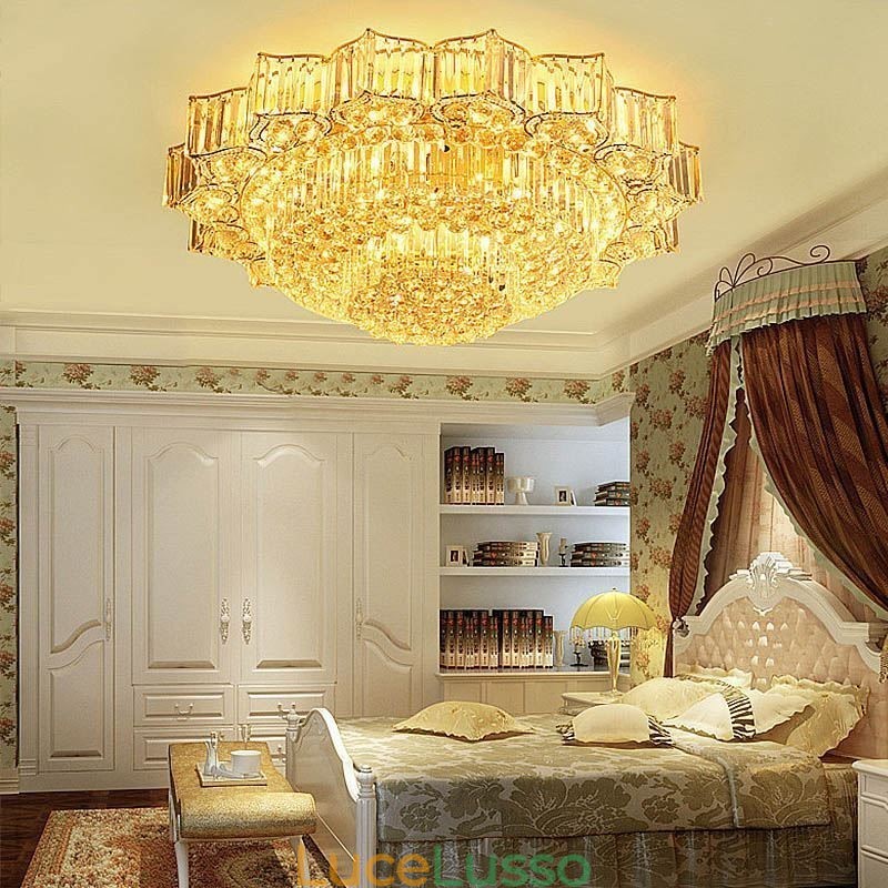 Elegante lampadario di cristallo rotondo a filo a forma di fiore