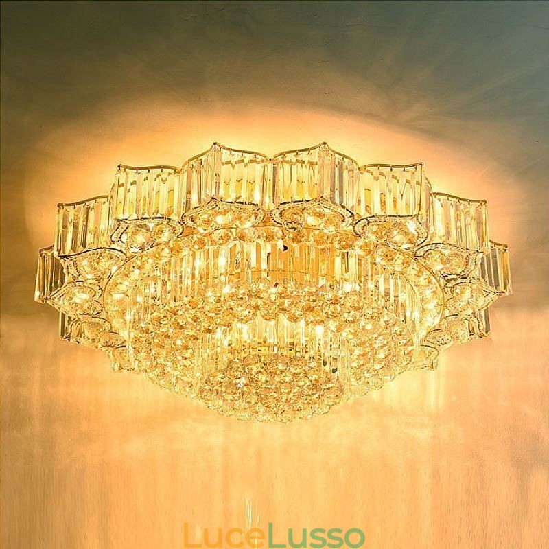 Elegante lampadario di cristallo rotondo a filo a forma di fiore