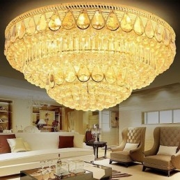 Lampada da soffitto in cristallo di lusso con montaggio a filo, luce rotonda