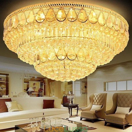 Lampada da soffitto in cristallo di lusso con montaggio a filo, luce rotonda Lampada da soffitto in cristallo di lusso con montaggio a filo, luce rotonda