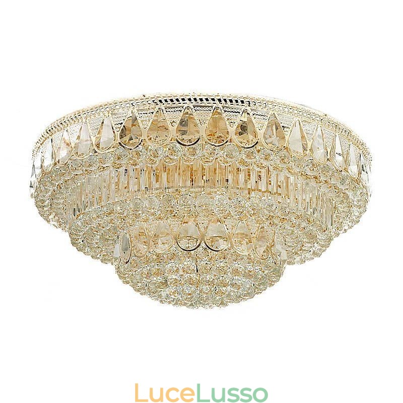 Lampada da soffitto in cristallo di lusso con montaggio a filo, luce rotonda