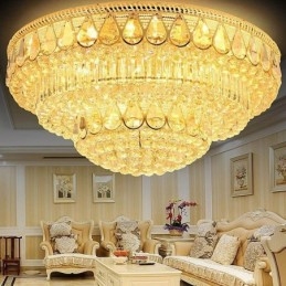 Lampada da soffitto in cristallo di lusso con montaggio a filo, luce rotonda