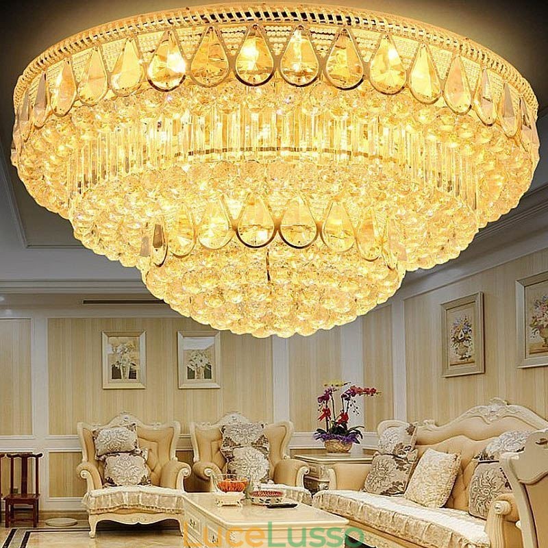 Lampada da soffitto in cristallo di lusso con montaggio a filo, luce rotonda