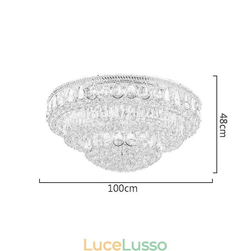 Lampada da soffitto in cristallo di lusso con montaggio a filo, luce rotonda