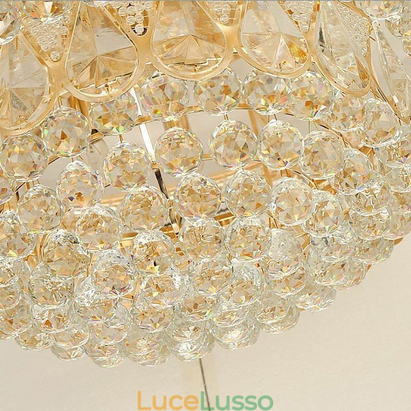 Lampada da soffitto in cristallo di lusso con montaggio a filo, luce rotonda