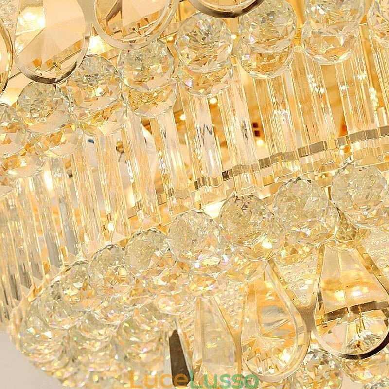 Lampada da soffitto in cristallo di lusso con montaggio a filo, luce rotonda