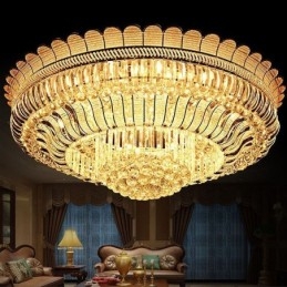 Lampada da soffitto in cristallo di lusso, montaggio a filo, illuminazione rotonda