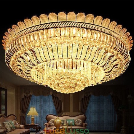 Lampada da soffitto in cristallo di lusso, montaggio a filo, illuminazione rotonda Lampada da soffitto in cristallo di lusso, montaggio a filo, illuminazione rotonda