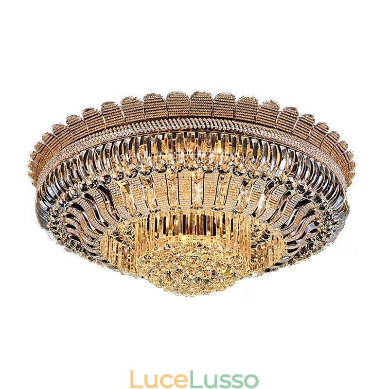 Lampada da soffitto in cristallo di lusso, montaggio a filo, illuminazione rotonda