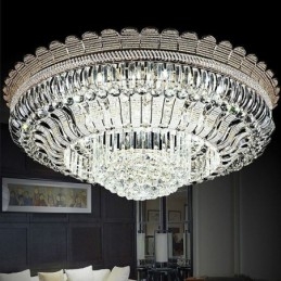 Lampada da soffitto in cristallo di lusso, montaggio a filo, illuminazione rotonda