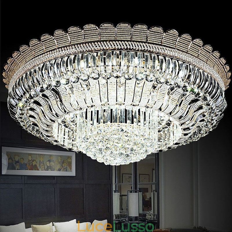Lampada da soffitto in cristallo di lusso, montaggio a filo, illuminazione rotonda