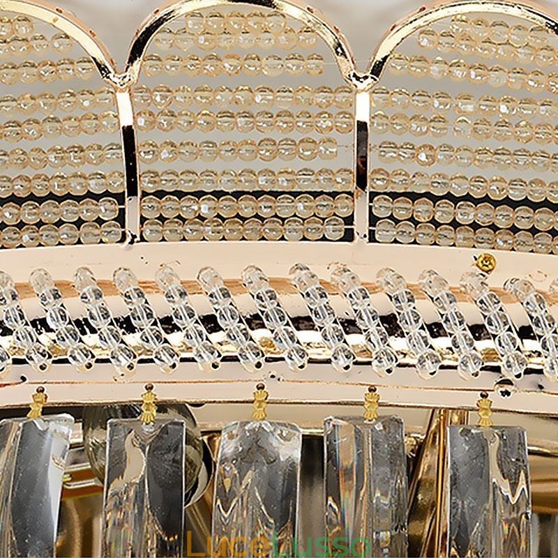 Lampada da soffitto in cristallo di lusso, montaggio a filo, illuminazione rotonda
