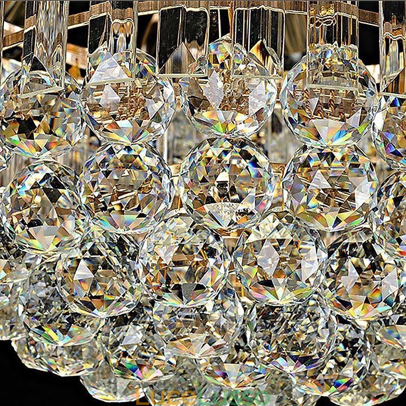Lampada da soffitto in cristallo di lusso, montaggio a filo, illuminazione rotonda