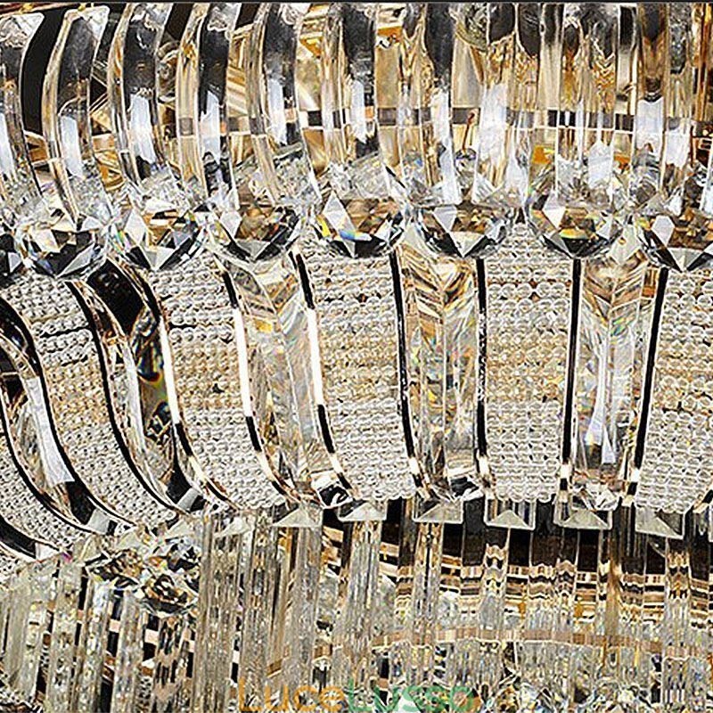 Lampada da soffitto in cristallo di lusso, montaggio a filo, illuminazione rotonda
