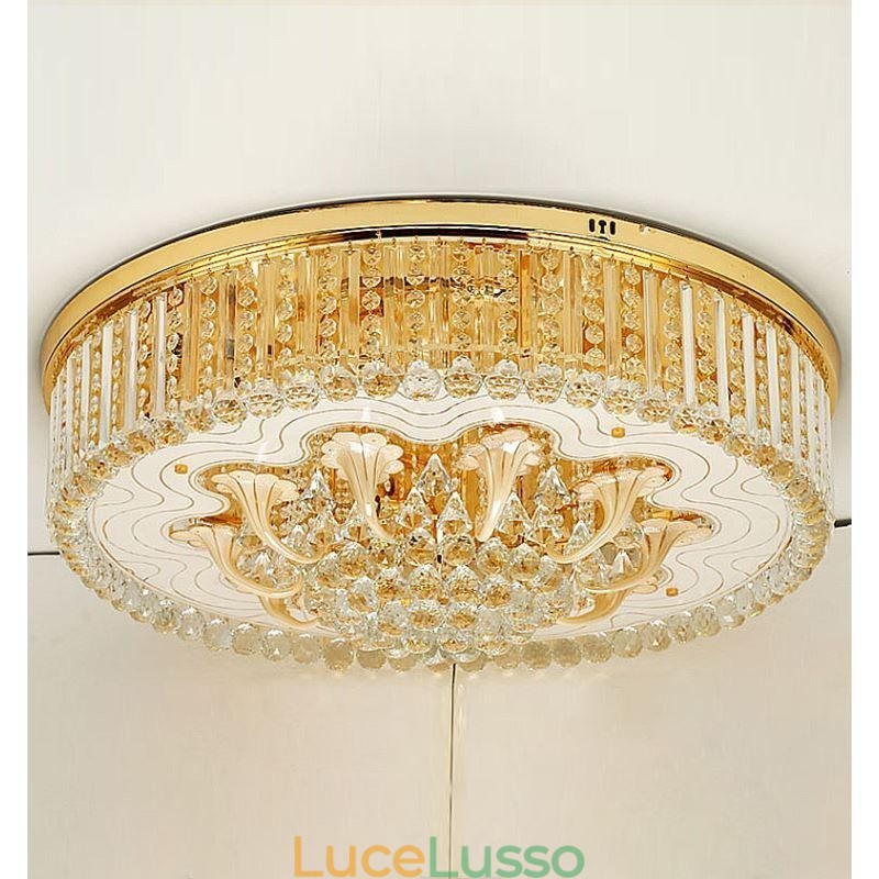 Graziosa plafoniera in cristallo dorato con luce a filo