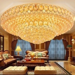 Lampada da soffitto in cristallo di lusso, rotonda europea, illuminazione a filo