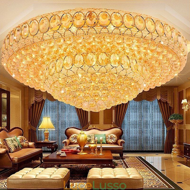 Lampada da soffitto in cristallo di lusso, rotonda europea, illuminazione a filo