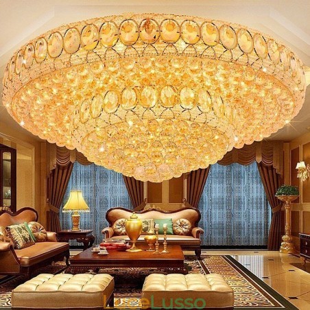 Lampada da soffitto in cristallo di lusso, rotonda europea, illuminazione a filo Lampada da soffitto in cristallo di lusso, rotonda europea, illuminazione a filo