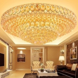 Lampada da soffitto in cristallo di lusso, rotonda europea, illuminazione a filo