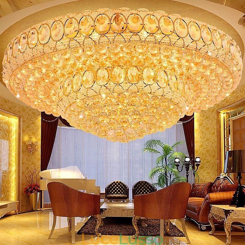 Lampada da soffitto in cristallo di lusso, rotonda europea, illuminazione a filo
