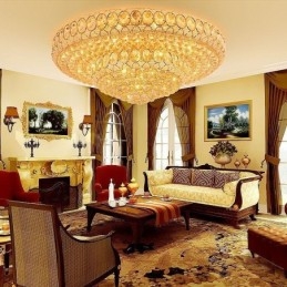 Lampada da soffitto in cristallo di lusso, rotonda europea, illuminazione a filo