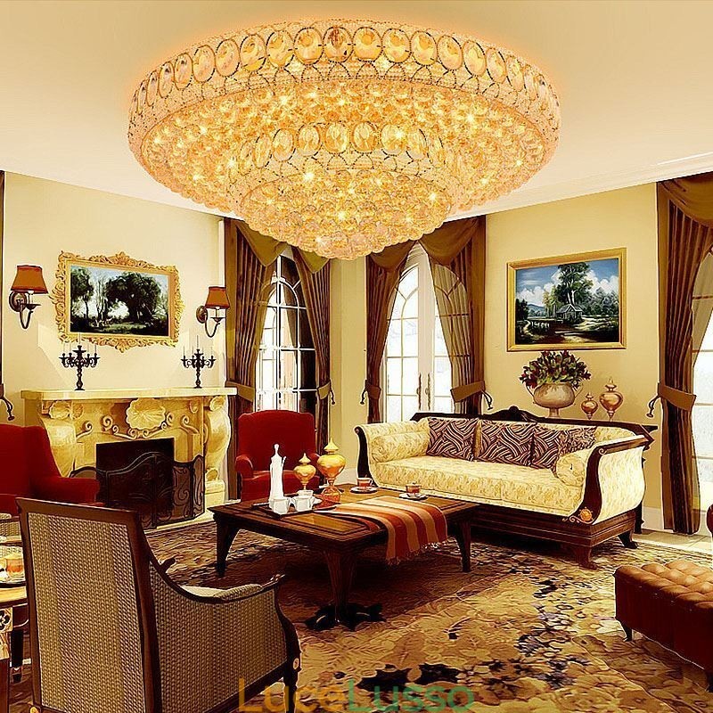 Lampada da soffitto in cristallo di lusso, rotonda europea, illuminazione a filo