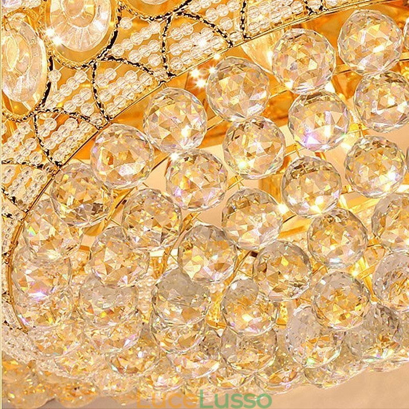 Lampada da soffitto in cristallo di lusso, rotonda europea, illuminazione a filo