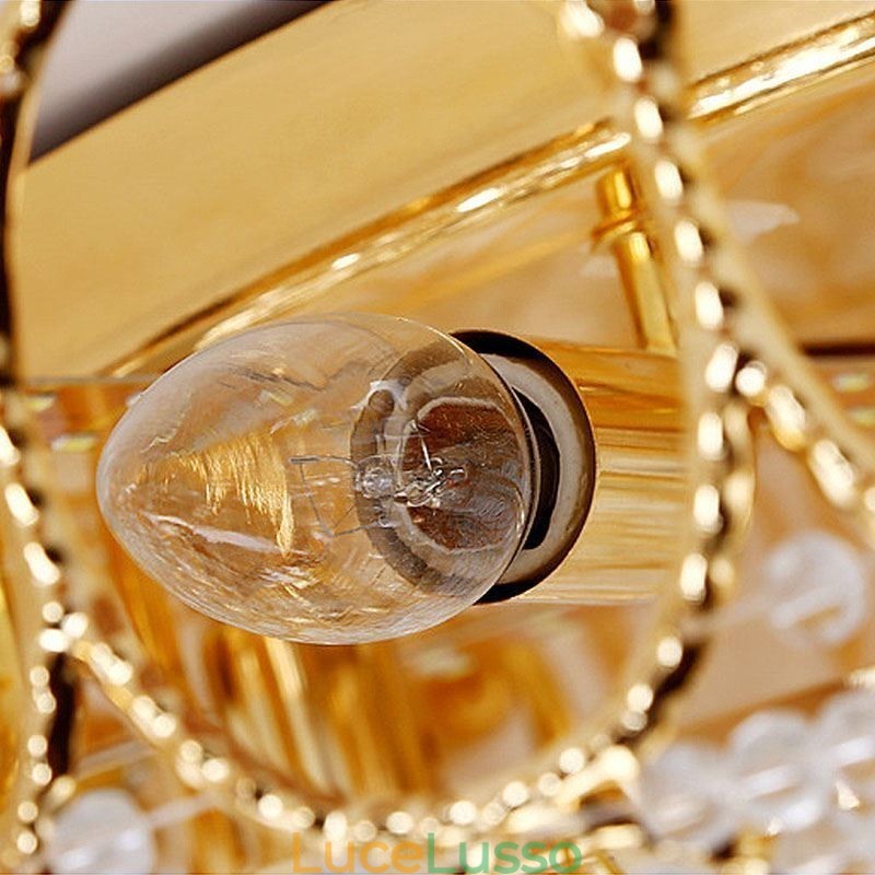 Lampada da soffitto in cristallo di lusso, rotonda europea, illuminazione a filo
