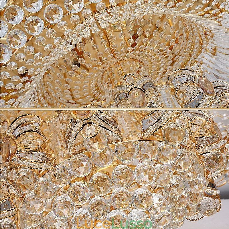Moderna plafoniera in cristallo dorato, illuminazione a filo rotonda