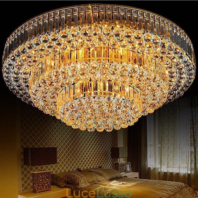 Plafoniera in cristallo a filo, illuminazione rotonda europea