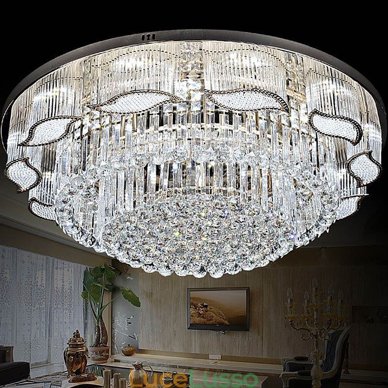 Lampada da soffitto in cristallo, moderna, semplice, rotonda, montaggio a filo