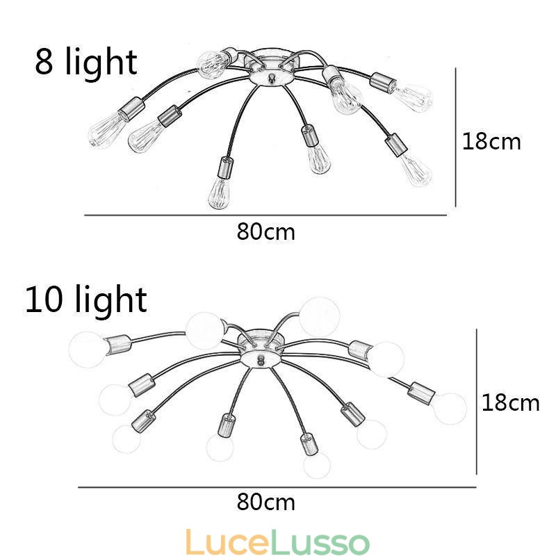 Lampada da soffitto Spider Lampada da pranzo classica antica da soffitto a filo 8 10 bracci