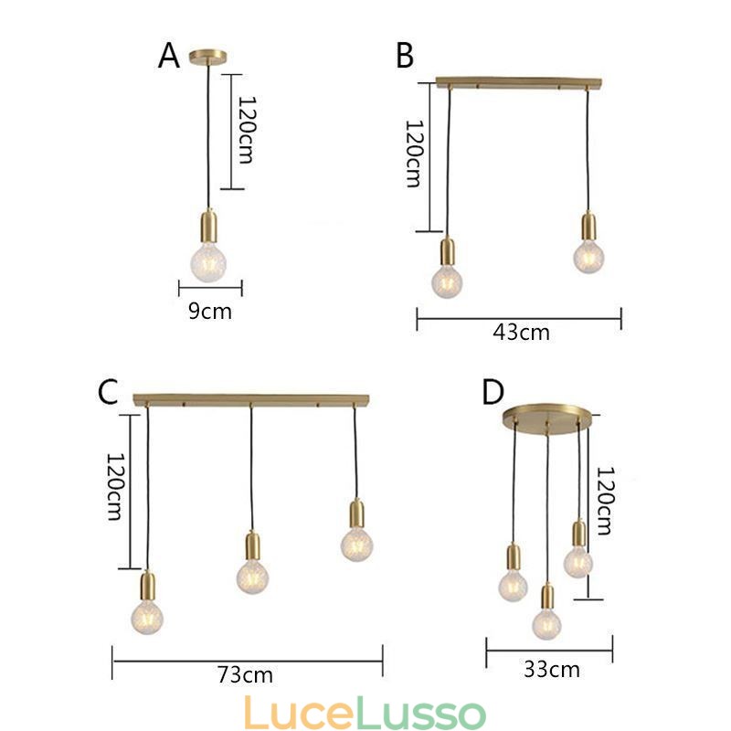 Lampada a sospensione in ottone nordico a 3 luci, isola creativa e minimalista