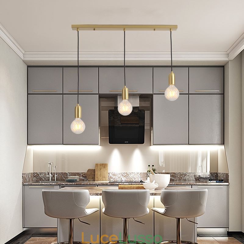 Lampada a sospensione in ottone nordico a 3 luci, isola creativa e minimalista