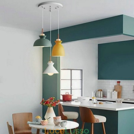 Lampada a sospensione Macaron Nordic Simple Iron Arti Three Lights Fixture Lampada a sospensione Macaron Nordic Simple Iron Arti Three Lights Fixture