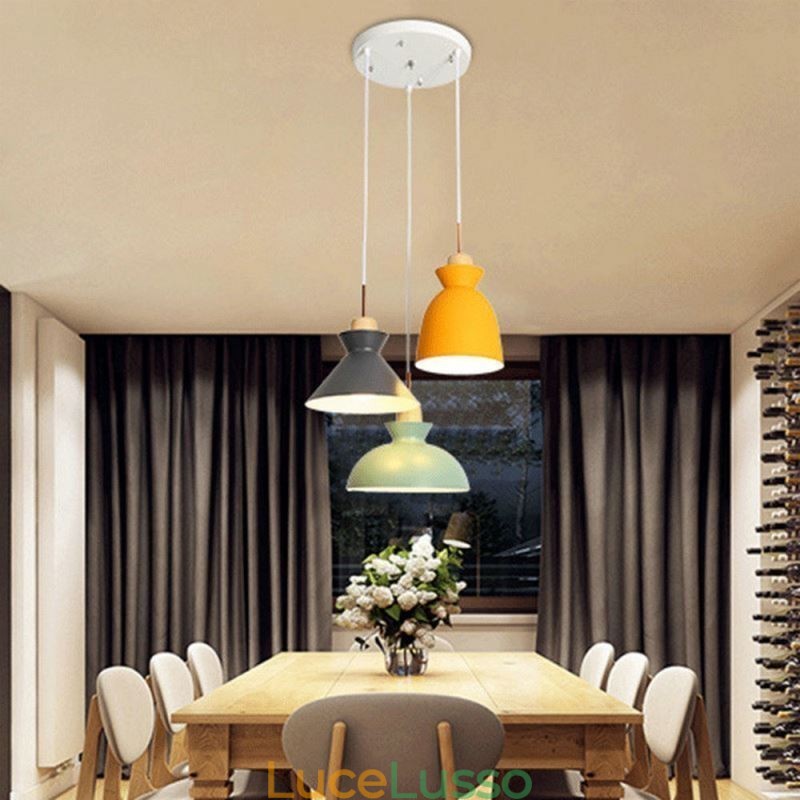 Lampada a sospensione Macaron Nordic Simple Iron Arti Three Lights Fixture