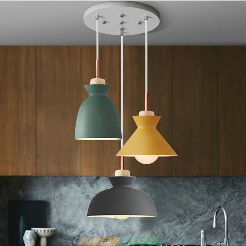 Lampada a sospensione Macaron Nordic Simple Iron Arti Three Lights Fixture
