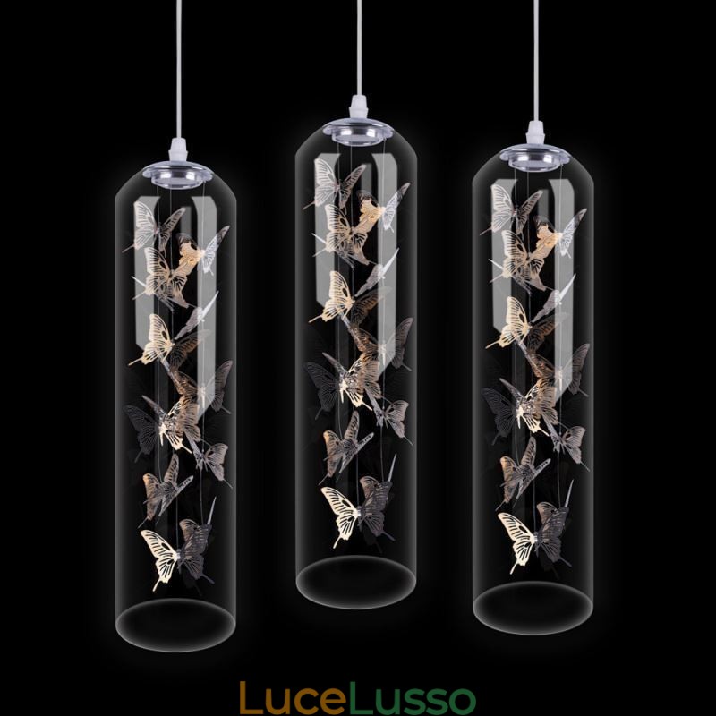 Lampada a sospensione in vetro Lampada a cilindro nordica creativa Lampada a farfalla