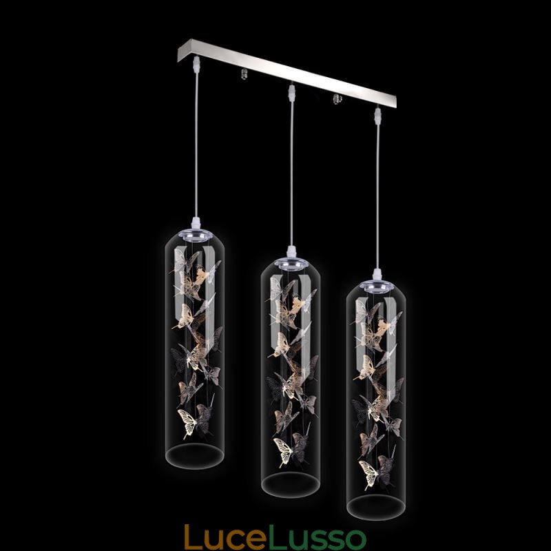 Lampada a sospensione in vetro Lampada a cilindro nordica creativa Lampada a farfalla