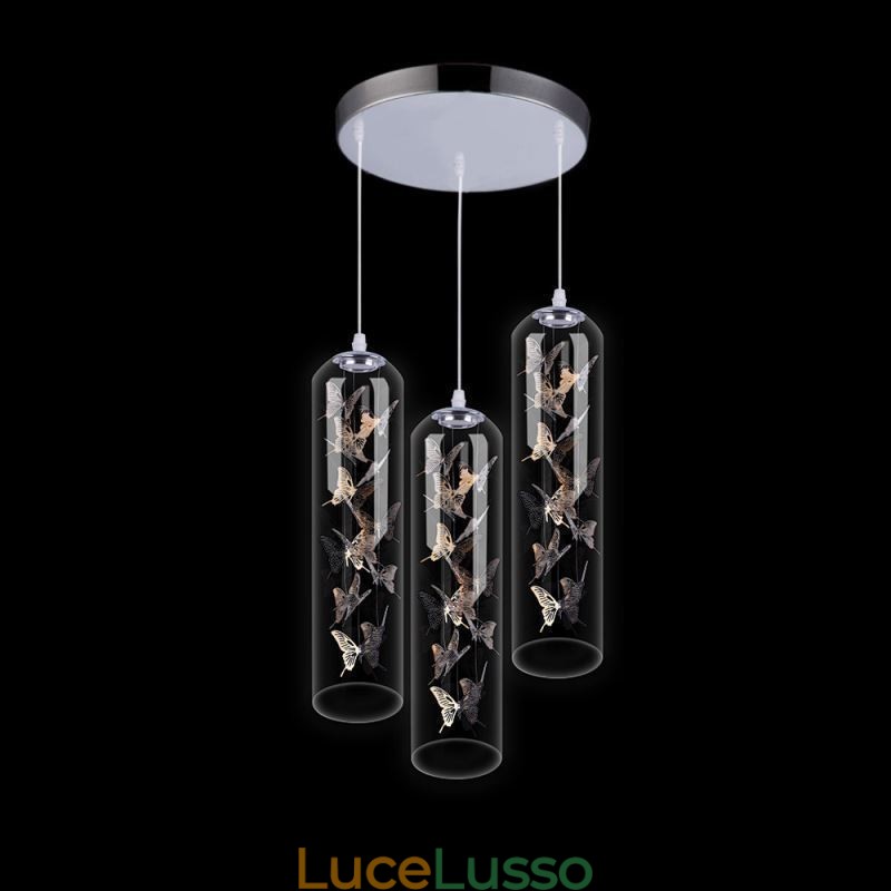 Lampada a sospensione in vetro Lampada a cilindro nordica creativa Lampada a farfalla