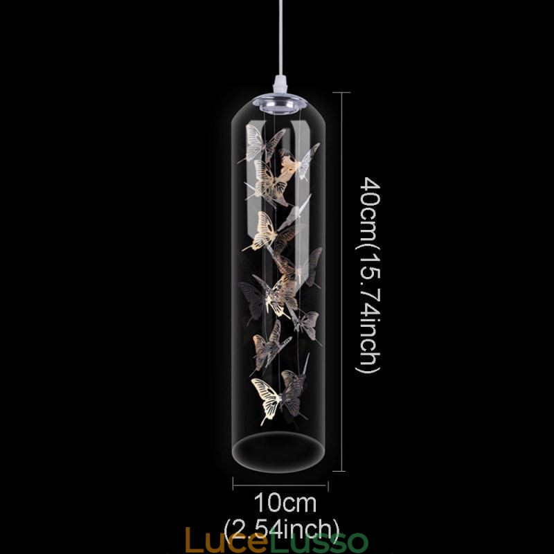Lampada a sospensione in vetro Lampada a cilindro nordica creativa Lampada a farfalla