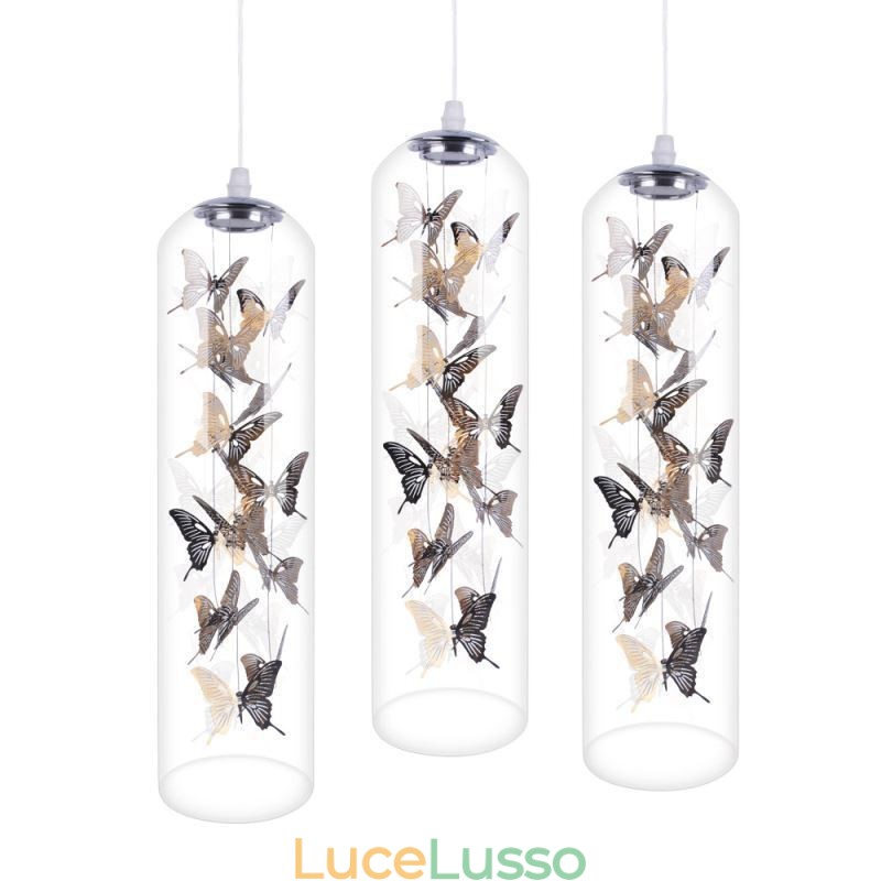 Lampada a sospensione in vetro Lampada a cilindro nordica creativa Lampada a farfalla