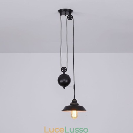 Lampada a sospensione con puleggia per fattoria industriale, design retrattile, altezza regolabile Lampada a sospensione con puleggia per fattoria industriale, design retrattile, altezza regolabile